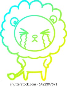 cold gradient line drawing of a cartoon crying lion