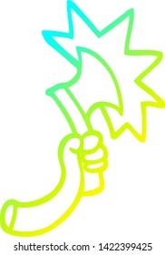 cold gradient line drawing of a cartoon arm with axe