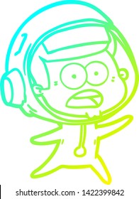 cold gradient line drawing of a cartoon surprised astronaut