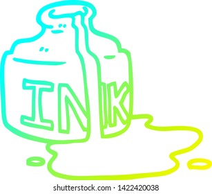 Cold Gradient Line Drawing Of A Cartoon Spilled Ink Bottle