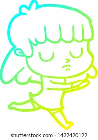 cold gradient line drawing of a cartoon indifferent woman