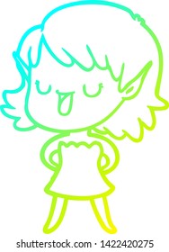 cold gradient line drawing of a cartoon elf girl