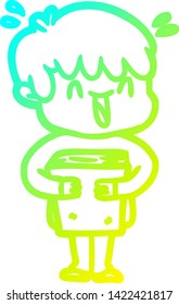 dibujo de una línea de gradiente frío de un niño riéndose de caricatura