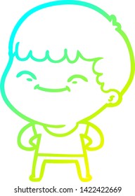 cold gradient line drawing of a cartoon happy boy