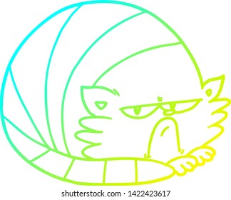 cold gradient line drawing of a cartoon grumpy cat