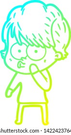 cold gradient line drawing of a cartoon woman