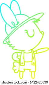cold gradient line drawing of a cartoon rabbit construction worker