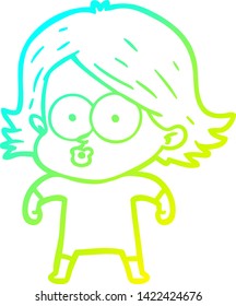 cold gradient line drawing of a cartoon girl pouting