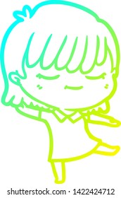 cold gradient line drawing of a cartoon woman