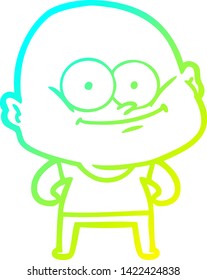 cold gradient line drawing of a cartoon bald man staring
