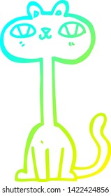 dibujo de línea de degradado frío de un gato de dibujos animados