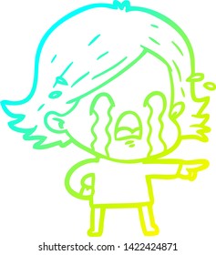 cold gradient line drawing of a cartoon woman crying