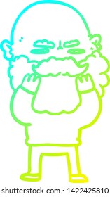 dibujo de una línea de degradado frío de un caricaturista con barba frunciendo el ceño