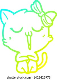 dibujo de línea de degradado frío de un gato de dibujos animados