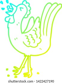 cold gradient line drawing of a cartoon crowing cockerel