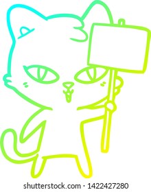 cold gradient line drawing of a cartoon cat