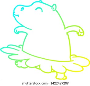 cold gradient line drawing of a cartoon hippo ballerina