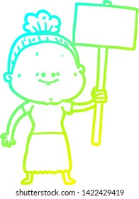 kalte Farbverlauf-Linie Zeichnung einer Cartoon glücklichen alten Frau