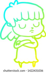 cold gradient line drawing of a cartoon indifferent woman