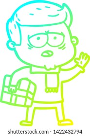 dibujo de línea de gradiente frío de un hombre cansado de la caricatura