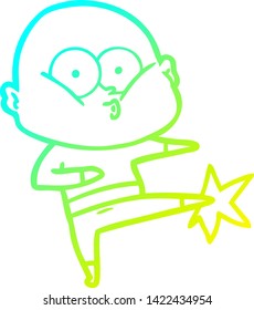 cold gradient line drawing of a cartoon bald man staring
