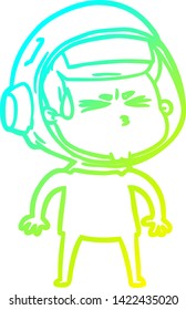 cold gradient line drawing of a cartoon stressed astronaut