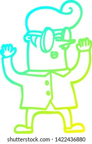 cold gradient line drawing of a cartoon nerd man