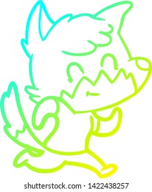 cold gradient line drawing of a cartoon happy fox