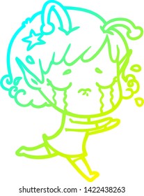 linha de gradiente frio desenho de um desenho animado chorando menina alienígena