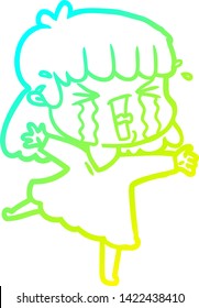 cold gradient line drawing of a cartoon woman in tears