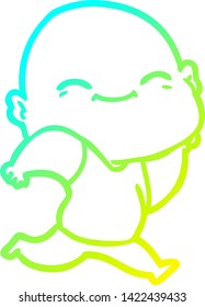 kalte Farbverlauf-Linie Zeichnung eines Cartoons glücklicher Glatzmenmann