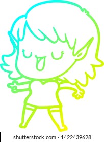 cold gradient line drawing of a cartoon elf girl