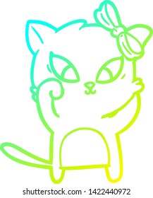 dibujo de línea de degradado frío de un gato de dibujos animados