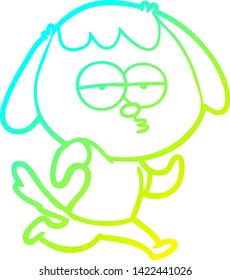 cold gradient line drawing of a cartoon bored dog