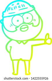 cold gradient line drawing of a cartoon bearded man giving thumbs up sign