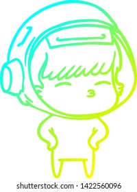 cold gradient line drawing of a cartoon curious astronaut