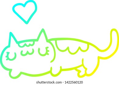 cold gradient line drawing of a cartoon cat