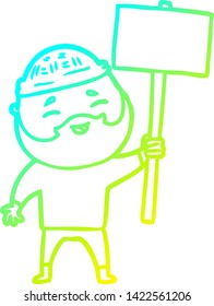 cold gradient line drawing of a cartoon happy bearded man