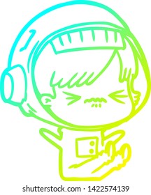 dibujo en línea de gradiente frío de una astronauta de dibujos animados