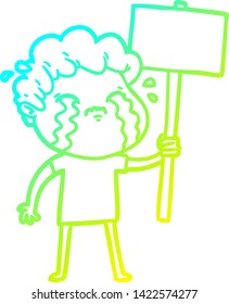 cold gradient line drawing of a cartoon man crying