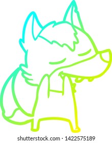 dibujo de una línea de gradiente frío de un lobo de dibujos animados riendo