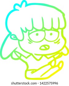 cold gradient line drawing of a cartoon tired woman