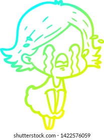 cold gradient line drawing of a cartoon woman crying