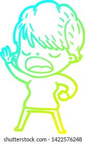 dibujo de línea de gradiente frío de una mujer de dibujos animados hablando