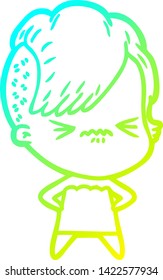 dibujo de una hipster fastidiada con gradiente frío