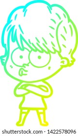 dibujo de línea de gradiente frío de una mujer caricaturista