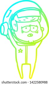 dibujo de línea de gradiente frío de un astronauta cansado de dibujos animados