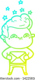 cold gradient line drawing of a cartoon excited man