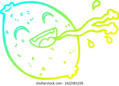 cold gradient line drawing of a cartoon squirting lemon