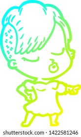 cold gradient line drawing of a cartoon pretty hipster girl